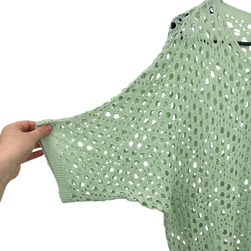 Boho Crochet Sweater Top Oversized Open Knit Festival Indie Green‎ Beachy